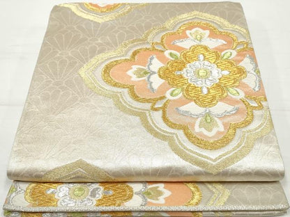 平和屋着物◎太鼓柄袋帯 唐織 正倉院花文 金銀糸 正絹 逸品 DAAV0831qa