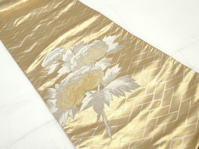 平和屋着物◎太鼓柄袋帯　枝花文　牡丹　金銀糸　正絹　逸品　DAAV0832qa