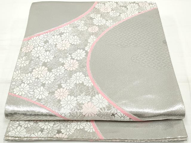 平和屋着物◎両面　全通柄袋帯　唐織　花尽くし　銀糸　正絹　逸品　DAAV0834qa