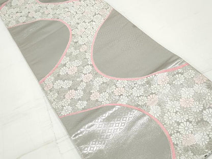 平和屋着物◎両面　全通柄袋帯　唐織　花尽くし　銀糸　正絹　逸品　DAAV0834qa