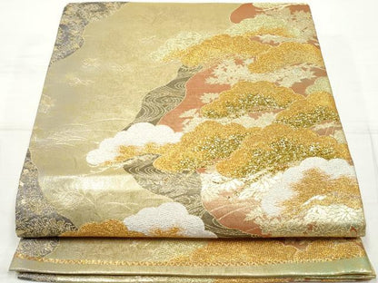 平和屋着物◎六通柄袋帯 道長笠松文 琳彩錦 金銀糸 正絹 逸品 DAAV0837qa