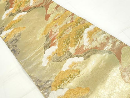 平和屋着物◎六通柄袋帯 道長笠松文 琳彩錦 金銀糸 正絹 逸品 DAAV0837qa