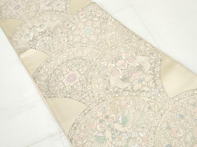 平和屋着物◎六通柄袋帯　唐織　向い鳥鳳凰花文　銀糸　正絹　逸品　DAAV0852qa