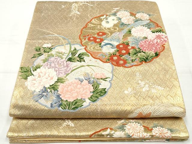 平和屋着物◎六通柄袋帯 唐織 雪輪花鳥文 金糸 正絹 逸品 DAAV0854qa
