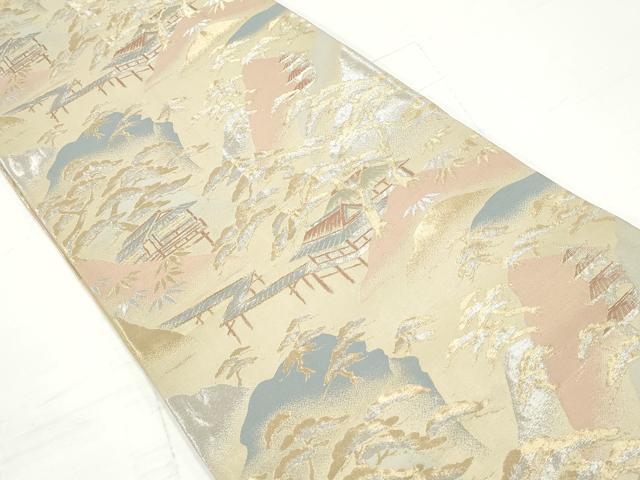 平和屋着物◎六通柄袋帯 風景文 金銀糸 正絹 逸品 DAAV0863qa