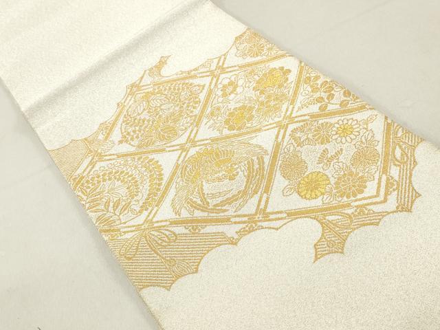 平和屋着物◎六通柄袋帯 綴れ 雲取り花鳥文 金糸 正絹 逸品 DAAV0874qa