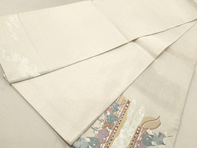 平和屋着物◎太鼓柄袋帯 人物風景文 銀糸 正絹 逸品 DAAV0887qa