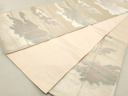 平和屋着物◎六通柄袋帯 立波文 銀糸 正絹 逸品 DAAV0893qa