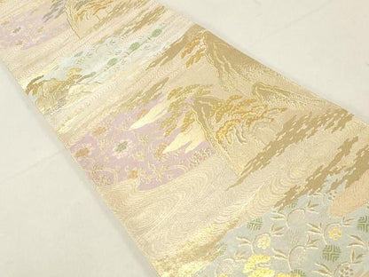 平和屋着物◎六通柄袋帯 重ね山枝松文 金銀糸 正絹 逸品 DAAV0907qa
