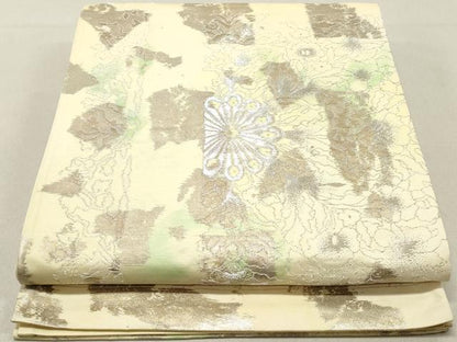 平和屋着物◎六通柄袋帯 草花文 銀糸 正絹 逸品 DAAV0912qa