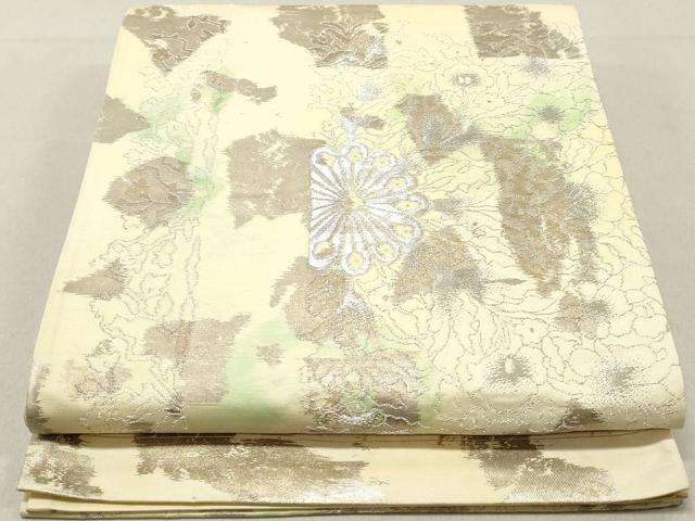 平和屋着物◎六通柄袋帯 草花文 銀糸 正絹 逸品 DAAV0912qa