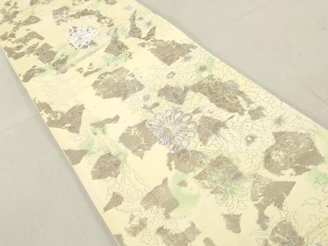 平和屋着物◎六通柄袋帯 草花文 銀糸 正絹 逸品 DAAV0912qa