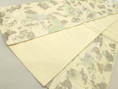 平和屋着物◎六通柄袋帯 草花文 銀糸 正絹 逸品 DAAV0912qa