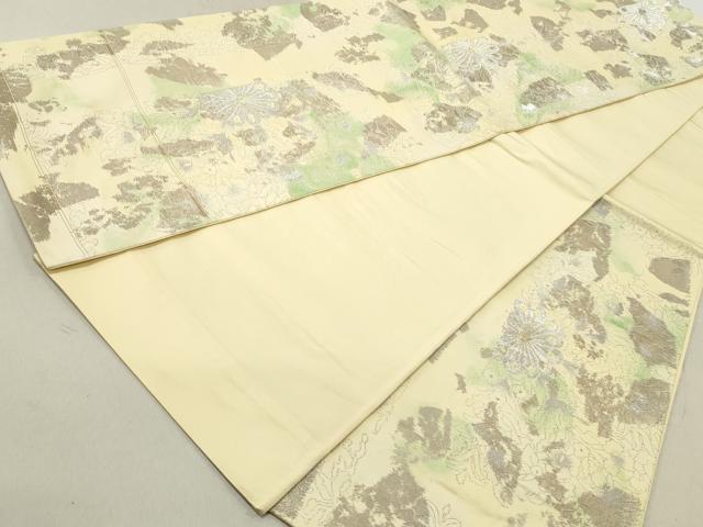 平和屋着物◎六通柄袋帯 草花文 銀糸 正絹 逸品 DAAV0912qa