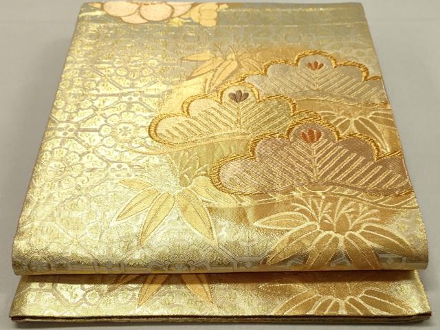 平和屋着物◎本佐賀錦　六通柄袋帯　釉彩箔　松竹梅　金糸　正絹　逸品　DAAV0913qa