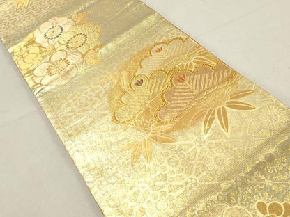 平和屋着物◎本佐賀錦　六通柄袋帯　釉彩箔　松竹梅　金糸　正絹　逸品　DAAV0913qa