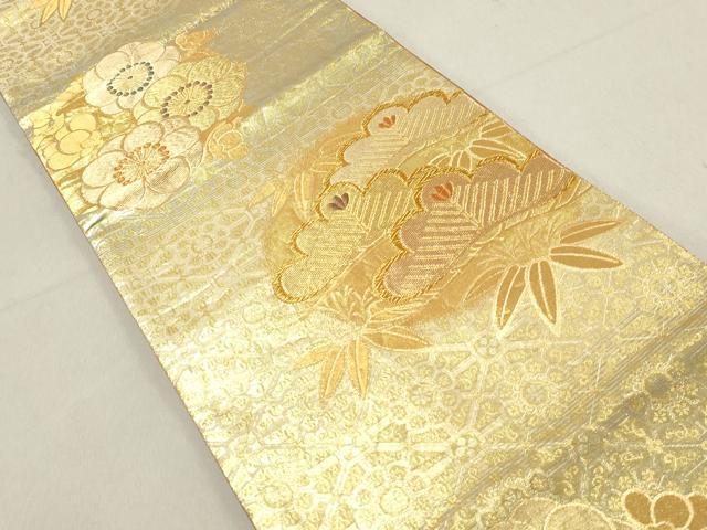 平和屋着物◎本佐賀錦　六通柄袋帯　釉彩箔　松竹梅　金糸　正絹　逸品　DAAV0913qa