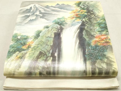 平和屋着物◎太鼓柄袋帯　手描き　風景文　銀糸　正絹　逸品　DAAV0917qa