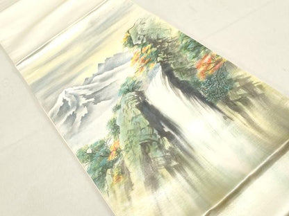 平和屋着物◎太鼓柄袋帯　手描き　風景文　銀糸　正絹　逸品　DAAV0917qa