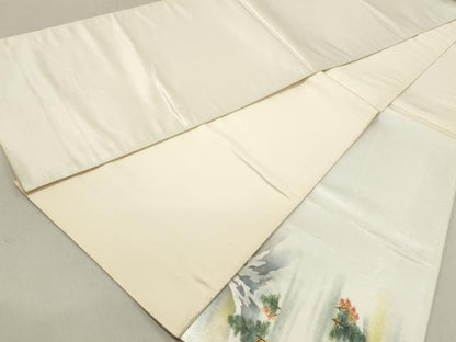 平和屋着物◎太鼓柄袋帯　手描き　風景文　銀糸　正絹　逸品　DAAV0917qa