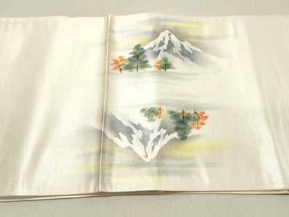 平和屋着物◎太鼓柄袋帯　手描き　風景文　銀糸　正絹　逸品　DAAV0917qa