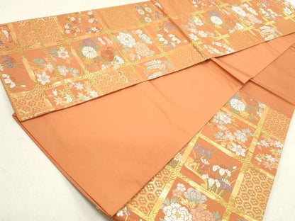 平和屋着物◎六通柄袋帯　唐織　天井草花文　金糸　正絹　逸品　DAAV0919qa