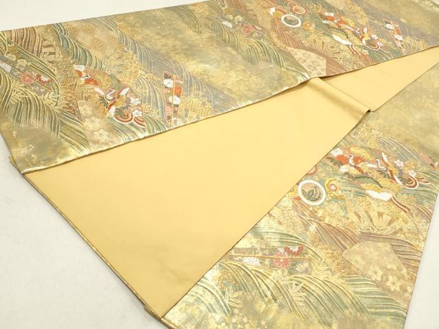 平和屋着物◎六通柄袋帯 唐織 地紙花鳥文 鶴 正絹 逸品 DAAV0924qa