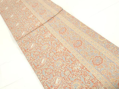 平和屋着物◎六通柄袋帯　更紗花鳥間道　正絹　逸品　DAAV0961qa