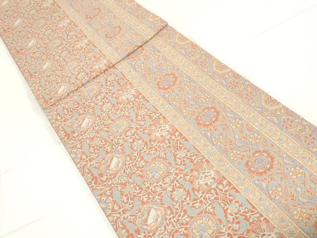 平和屋着物◎六通柄袋帯　更紗花鳥間道　正絹　逸品　DAAV0961qa