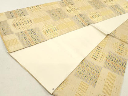平和屋着物◎六通柄袋帯　唐織　幾何学文様　金糸　正絹　逸品　DAAV0965qa