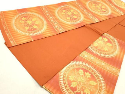 平和屋着物◎六通柄袋帯　枝花丸文　金糸　正絹　逸品　DAAV0971qa