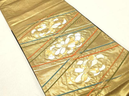 平和屋着物◎太鼓柄袋帯　駒刺繍　花菱文　正絹　逸品　DAAV0972qa