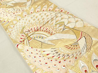 平和屋着物◎六通柄袋帯　唐織　孔雀文　金銀糸　正絹　逸品　DAAV0983qa