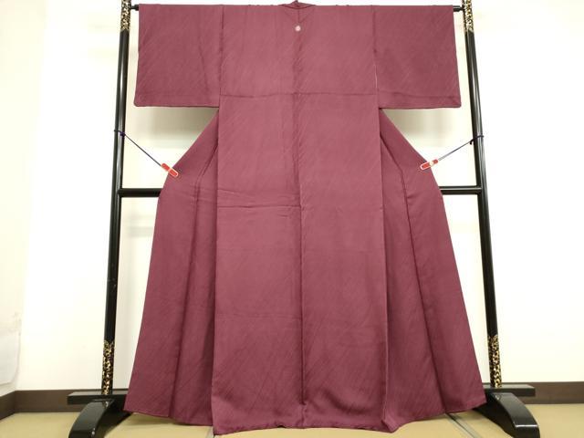 平和屋着物●上質な色無地　バーガンディー色　正絹　逸品　DAAV1039tw