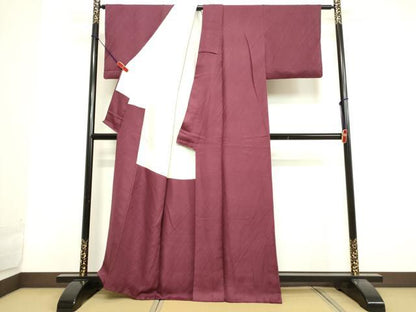 平和屋着物●上質な色無地　バーガンディー色　正絹　逸品　DAAV1039tw