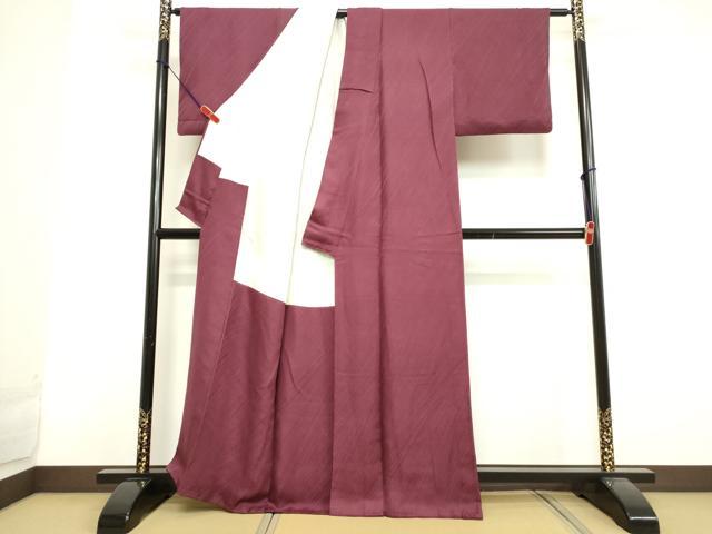 平和屋着物●上質な色無地　バーガンディー色　正絹　逸品　DAAV1039tw