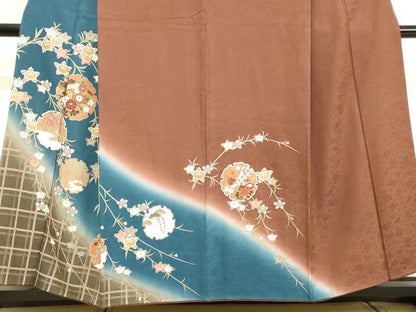 平和屋着物●訪問着　雪輪御所車草花文　暈し染め　金彩　正絹　逸品　DAAV1070tw