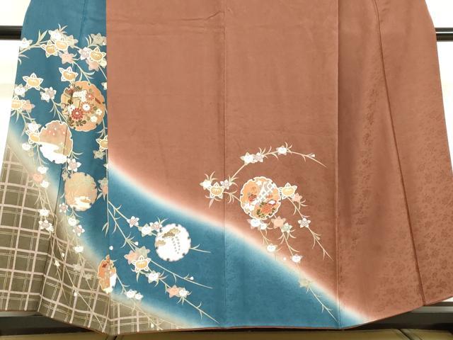 平和屋着物●訪問着　雪輪御所車草花文　暈し染め　金彩　正絹　逸品　DAAV1070tw