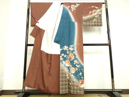 平和屋着物●訪問着　雪輪御所車草花文　暈し染め　金彩　正絹　逸品　DAAV1070tw