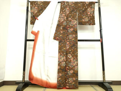 平和屋着物●上質な小紋 型染め 雪輪花鳥松文 鬼しぼ縮緬 正絹 逸品 DAAV1072tw