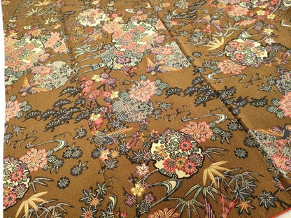 平和屋着物●上質な小紋 型染め 雪輪花鳥松文 鬼しぼ縮緬 正絹 逸品 DAAV1072tw
