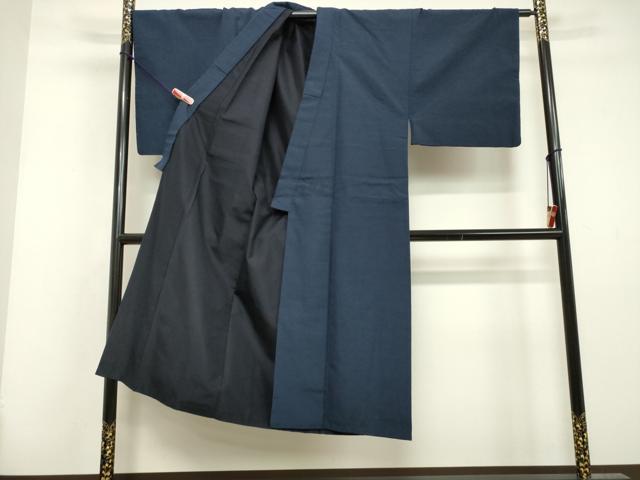平和屋着物●男性 紬 ネービーブルー色 正絹 逸品 DAAV1111tw