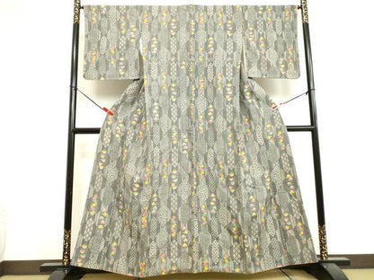 平和屋着物●上質な小紋 紬地 草花菱文 正絹 逸品 DAAV1117tw