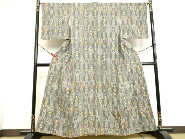 平和屋着物●上質な小紋 紬地 草花菱文 正絹 逸品 DAAV1117tw