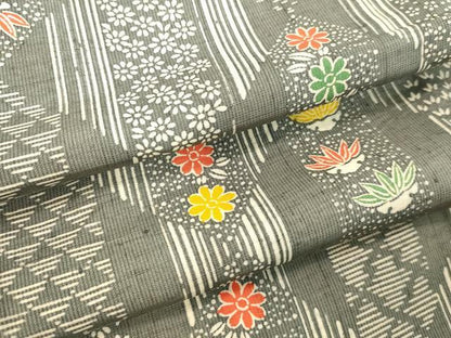 平和屋着物●上質な小紋 紬地 草花菱文 正絹 逸品 DAAV1117tw