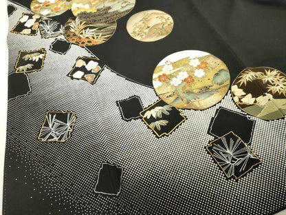 平和屋着物●豪華黒留袖　駒刺繍　風景丸文　金彩　ロング丈　正絹　逸品　DAAV1132tw