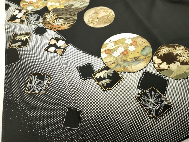 平和屋着物●豪華黒留袖　駒刺繍　風景丸文　金彩　ロング丈　正絹　逸品　DAAV1132tw