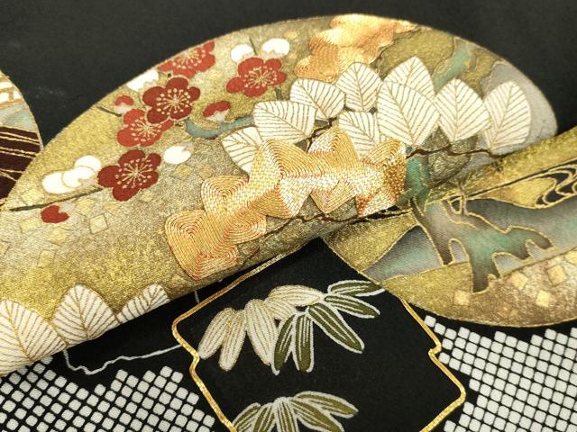 平和屋着物●豪華黒留袖　駒刺繍　風景丸文　金彩　ロング丈　正絹　逸品　DAAV1132tw