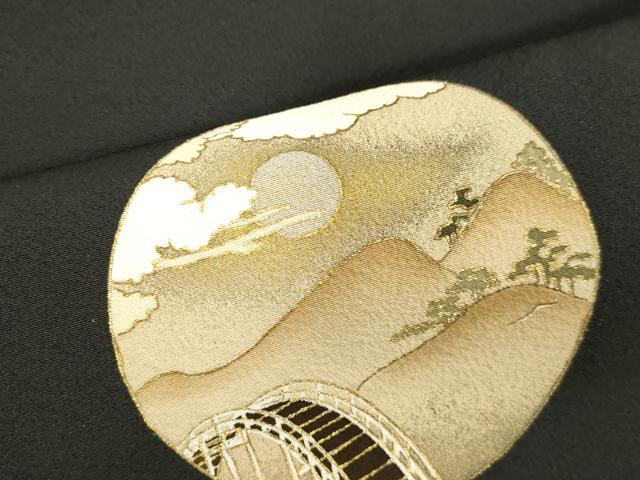 平和屋着物●豪華黒留袖　駒刺繍　風景丸文　金彩　ロング丈　正絹　逸品　DAAV1132tw