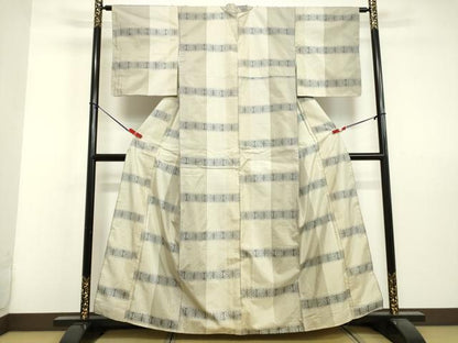 平和屋着物●上質な紬 横段麻の葉文様 正絹 逸品 DAAV1144tw